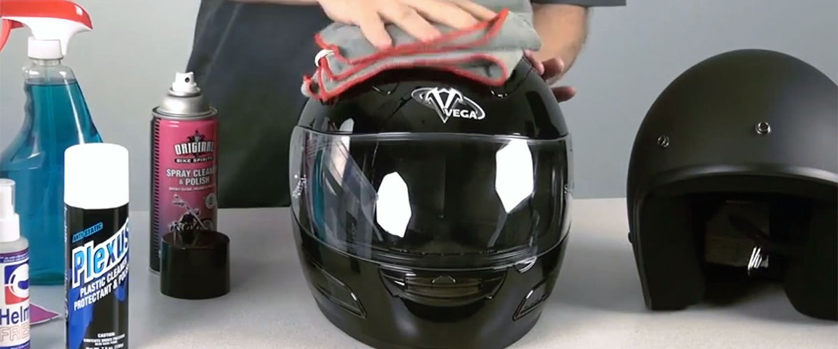 Clean the outside of motorcycle helmets