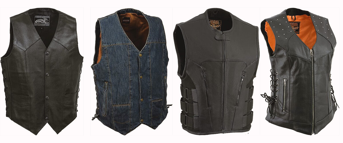 textile vests - leather, denim, mesh